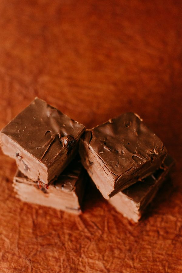 chocolate cherry fudge with cherries embeded in it