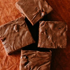 chocolate cherry fudge with cherries embeded in it