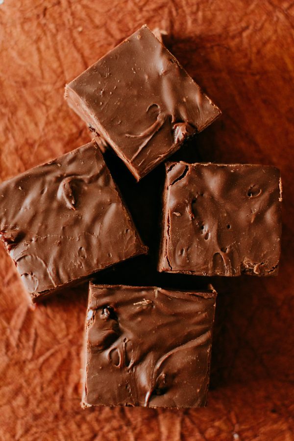 chocolate cherry fudge with cherries embeded in it