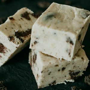 cookies and cream flavor with visible cookie pieces in it