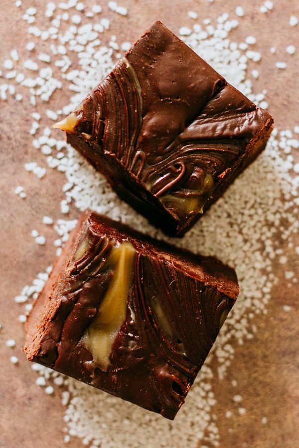 Dark Chocolate Sea Salt Caramel fudge slices