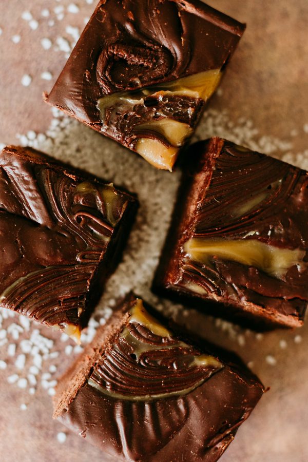 Dark Chocolate Sea Salt Caramel fudge slices