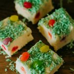 easter basket themed fudge with edible grass and bright jelly beans