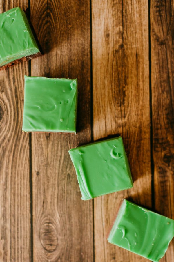 row of mint chocolate fudge