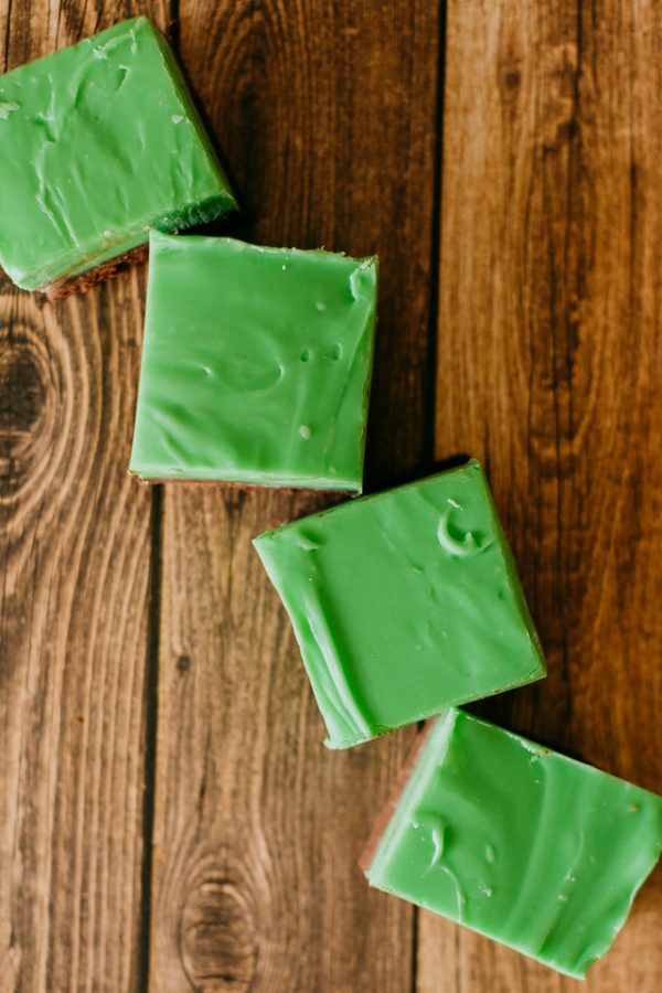 row of mint chocolate fudge