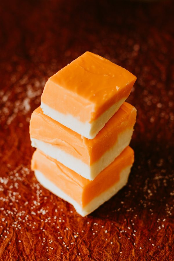 stack of orance and cream fudge, creamsicle