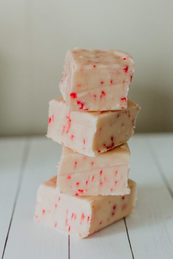 stack of peppermint candy cane fudge