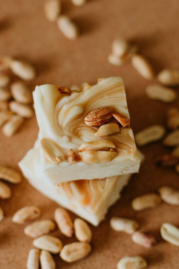 closeup on the top of a stack of salt nut roll fudge